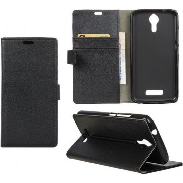 Litchi cover zwart wallet case hoesje Acer Liquid Zest Plus