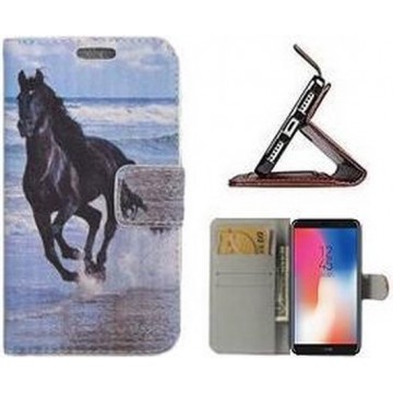 Huawei Y6 2018 Hoesje Wallet Case Zwarte Paard