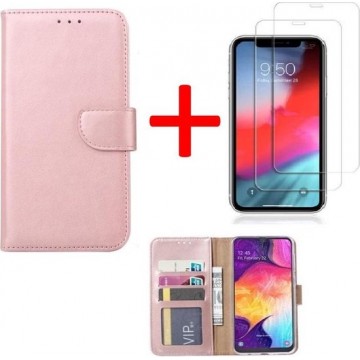 iPhone X / XS hoesje book case rose goud + tempered glas screenprotector