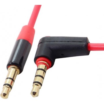 DrPhone AUX Kabel 90° Haakse Connector – 1.2 meter – 3,5 mm auto AUX – Audiokabel / Hoofdtelefoon - ROOD