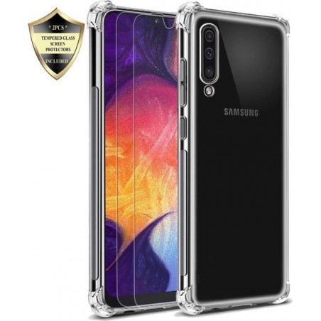 Samsung Galaxy A20E Anti Shock Hybrid Hoesje Soft Case + 2X Tempered Glass Screenprotector