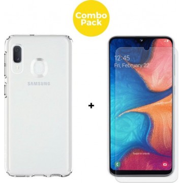 Samsung Galaxy A20e Telefoonhoesje met Screenprotector | Transparent Siliconen Tpu Smartphone Case | Gehard Beschermglas