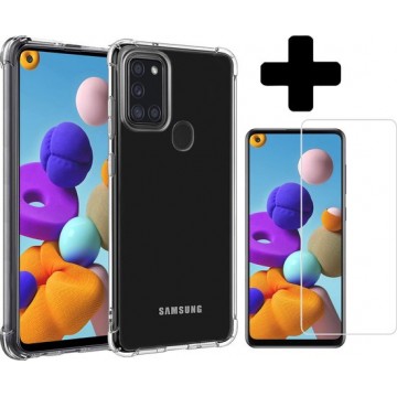 Samsung Galaxy A21s Hoesje Siliconen Hoes Transparant Met Screenprotector