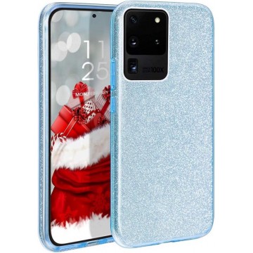Samsung Galaxy S20 Hoesje Glitters Siliconen TPU Case Blauw - BlingBling Cover
