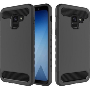 Samsung Galaxy A8 (2018) Geborsteld Hybride Hoesje Zwart