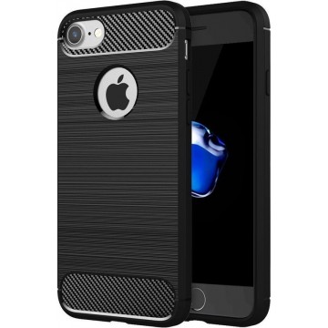 iPhone SE 2020 / 8 / 7 Hoesje Zwart - Siliconen Case  Geborsteld Carbon