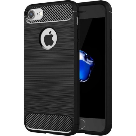 iPhone SE 2020 / 8 / 7 Hoesje Zwart - Siliconen Case  Geborsteld Carbon