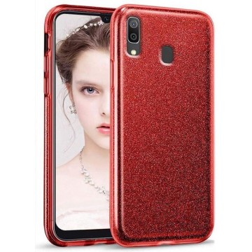 Samsung Galaxy A10S Hoesje Glitters Siliconen TPU Case rood - BlingBling Cover