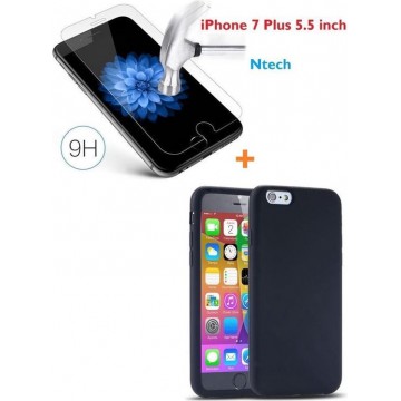 Flexibele iPhone 7 Plus 5.5 inch TPU Case, Siliconen hoesje Zwart / met Gratis tempered glass