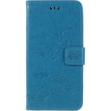 Shop4 - Samsung Galaxy A6 Plus (2018) Hoesje - Wallet Case Bloemen Vlinder Blauw