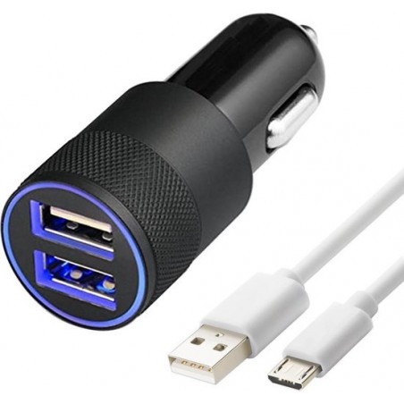 MMOBIEL High Speed Autolader Oplaad Adapter (ZWART) - 2 USB Poorten 2.1A + 1.0A - incl. Micro USB Kabel (WIT)