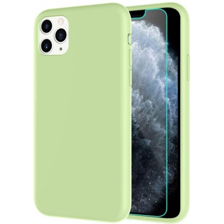 iPhone 11 Hoesje - Siliconen Backcover - Spearmint + Tempered Glas