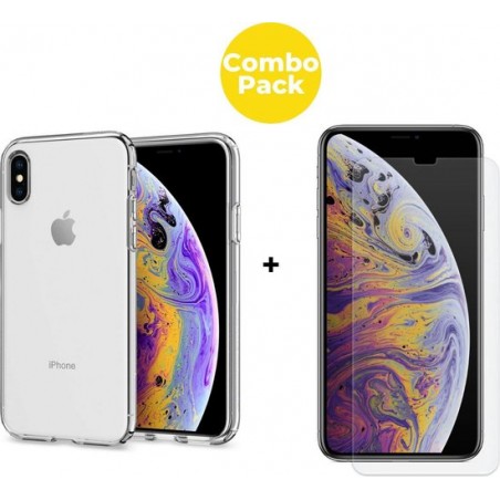 iPhone X en XS Telefoonhoesje met Screenprotector | Siliconen Tpu Smartphone Back Cover Transparant | Gehard Beschermglas