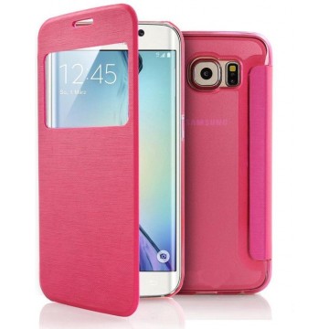 Samsung Galaxy S6 Edge Plus window view flip case cover Hoesje Pink