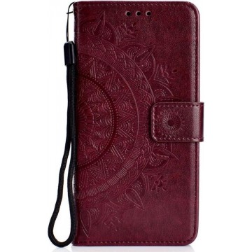 Shop4 - iPhone Xs Max Hoesje - Wallet Case Mandala Patroon Donker Rood