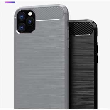 Apple iPhone 11 Pro Max hoesje - zachte back case brushed carbon voor nieuwe iPhone 11 Pro Max - Grijs