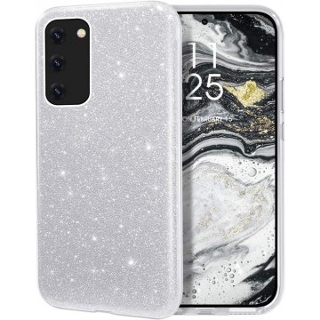 Samsung Galaxy A41 Hoesje Glitters Siliconen TPU Case Zilver - BlingBling Cover