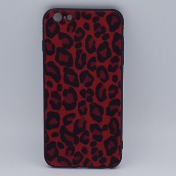 iPhone 6 Plus – hoes, cover – panter look – pluizig -rood