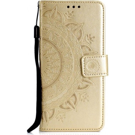 Shop4 - Samsung Galaxy J6 Plus Hoesje - Wallet Case Mandala Patroon Goud