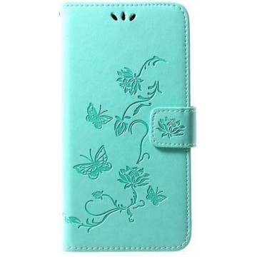 Shop4 - Huawei Y7 2019 Hoesje - Wallet Case Bloemen Vlinder Mint Groen