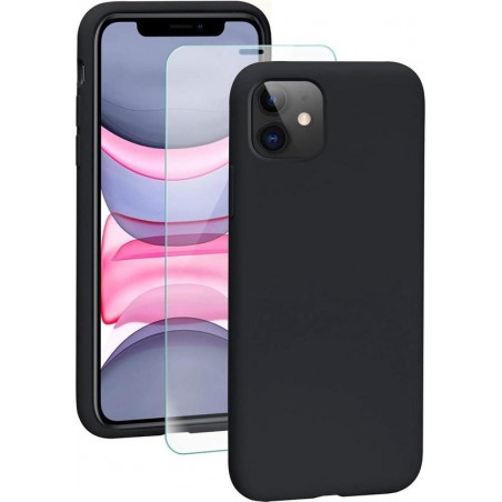 iPhone 11 Pro Max Hoesje - Soft TPU Siliconen Case & 2X Tempered Glas Combi - Zwart