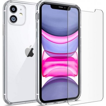 iPhone 12 Hoesje Transparant  TPU Siliconen Soft Case + 2X Tempered Glass Screenprotector