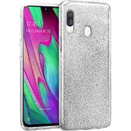 Samsung Galaxy A40 Hoesje Hoesje - Glitter Backcover - Zilver