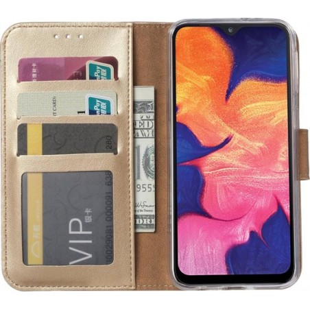 Samsung Galaxy A10 hoesje book case goud + tempered glas screenprotector