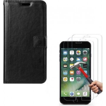 iPhone SE 2 2020 / 7 / 8 Portemonnee hoesje zwart met 2 stuks Glas Screen protector