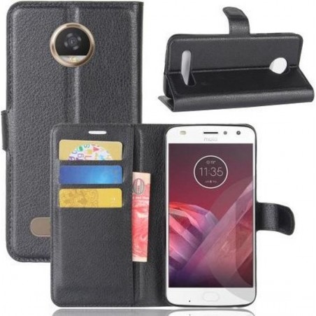 Motorola Moto Z2 Play Hoesje Zwart met opbergvakjes