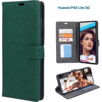 EmpX.nl Huawei P40 Lite 5G TPU/Kunstleer Groen Boekhoesje | P40 Lite 5G Bookcase Hoesje | Flip Hoes Wallet