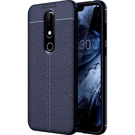 DrPhone Nokia 6.1 (2018) TPU Siliconen Autofocus Hoesje - Leren Achterkant Textuur [Valbescherming /