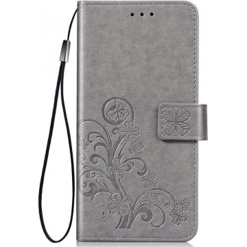 Shop4 - OnePlus 7 Hoesje - Wallet Case Bloemen Patroon Grijs