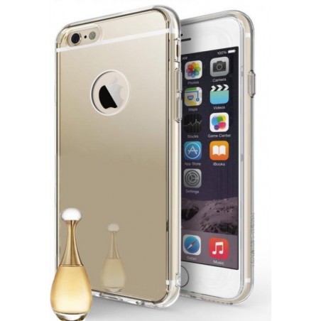 Apple iPhone 8 Plus / 7 Plus - Siliconen Spiegel Hoesje Goud Achterkant (Gold Mirror TPU Case)