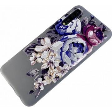 Samsung Galaxy A20e - Silicone bloemen hoesje Kim transparant paars
