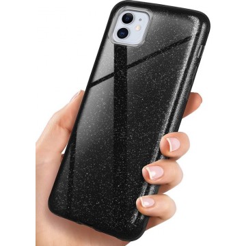 iPhone 12 Hoesje Glitters Siliconen TPU Case zwart - BlingBling Cover