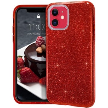 iPhone 12 / 12 Pro Hoesje - Glitter TPU backcover - Rood