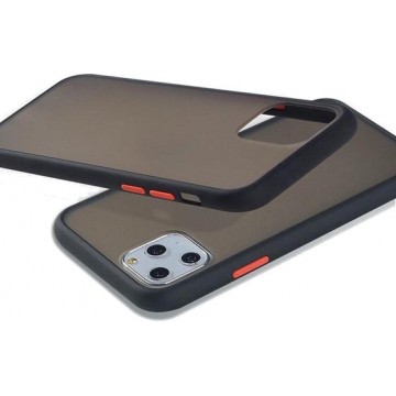 Apple iPhone 11 hoesje - Luxe mat contrast kleur anti-shock frosted backcover case - zwart met rode knoppen