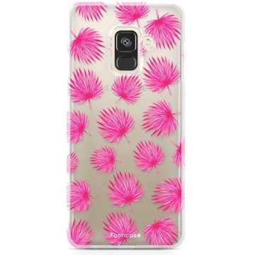FOONCASE Samsung Galaxy A8 2018 hoesje TPU Soft Case - Back Cover - Pink leaves / Roze bladeren