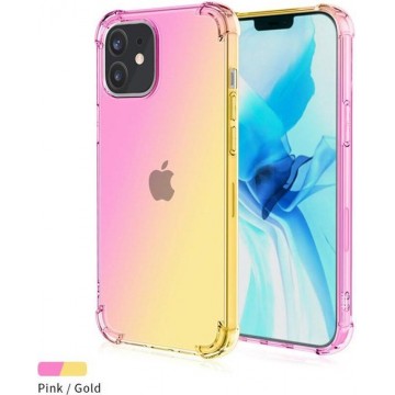 iPhone 12 Pro Max (6.7) hoesje - transparant hoesje - regenboog roze/goud - siliconen - leuke kleur - hoesje met print - LunaLux