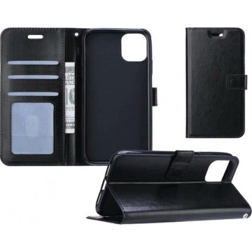 iPhone 11 Pro Max Hoesje Wallet Bookcase Hoes Lederen Look - Zwart