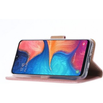 Samsung Galaxy A20E hoesje book case Roze Gold + tempered glas screenprotector