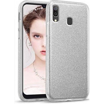 Samsung Galaxy A20S Hoesje Glitters Siliconen TPU Case Zilver - BlingBling Cover