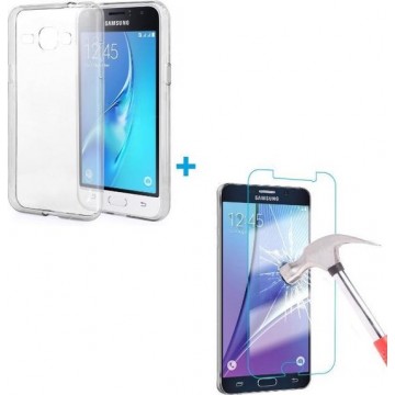 Samsung Galaxy J3 2016 Ultra Dunne TPU silicone case hoesje Met Gratis Glazen Screenprotector