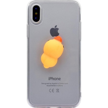 Shop4 - iPhone X Hoesje - Zachte Back Case 3D Eend Geel