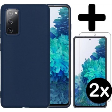 Samsung S20 FE Hoesje Siliconen Case - Samsung Galaxy S20 FE Hoes Donkerblauw Met 2x Screenprotector