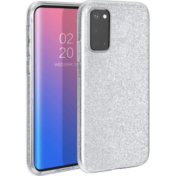 Samsung Galaxy S20 Hoesje - Siliconen Glitter Backcover - Zilver