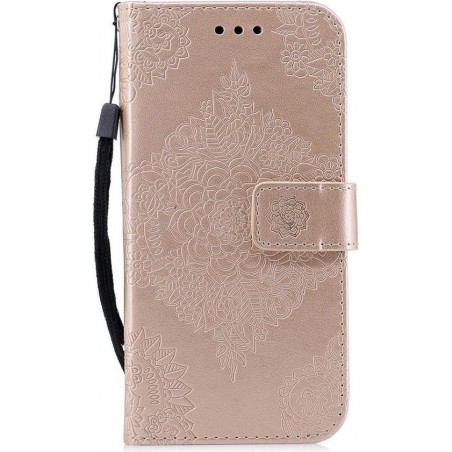 Shop4 - Samsung Galaxy J6 (2018) Hoesje - Wallet Case Tribal Bloem Goud