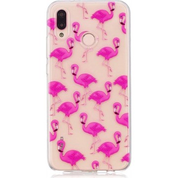Shop4 - Huawei P20 Lite Hoesje - Zachte Back Case Flamingo's Transparant