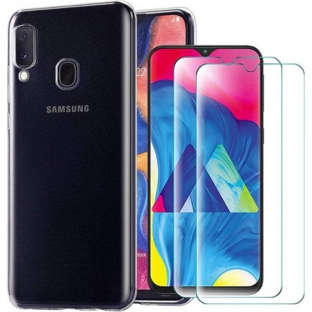 Samsung Galaxy A20E Hoesje - Transparant TPU Case & 2X Tempered Glas Combi - Transparant